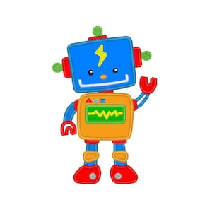 Robot applique machine embroidery design- 3 sizes 4x4&quot;, 5x7&quot;, 6x10&quot;