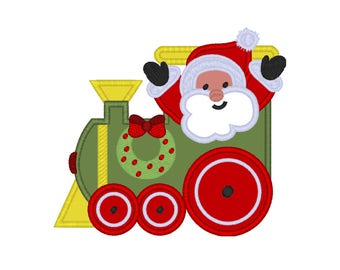 Christmas Train Santa applique machine embroidery design- 3 sizes 4x4", 5x7", 6x10"