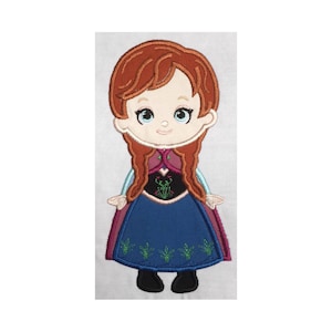 Anna Frozen Cute Princess applique machine embroidery design- 3 sizes 4x4&quot;, 5x7&quot;, 6x10&quot;