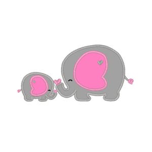 Elephant Mother and Baby applique machine embroidery design- 3 sizes 4x4&quot;, 5x7&quot;, 6x10&quot;