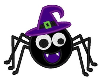 Halloween spider witch applique machine embroidery design- 3 sizes 4x4", 5x7", 6x10"