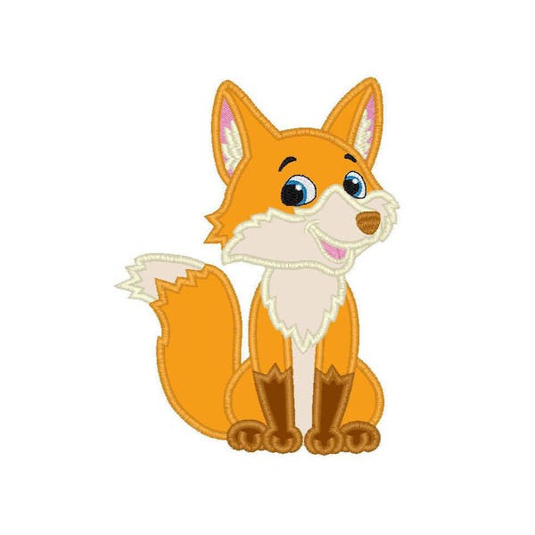 Smiling Fox applique machine embroidery design- 3 sizes 4x4", 5x7", 6x10"