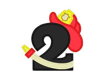 Fireman Number 2 applique machine embroidery design (perfect for birthday shirt)- 3 sizes 4x4", 5x7", 6x10"