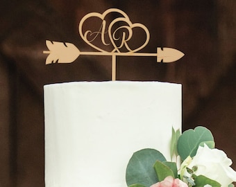 Initial cake topper, Letter cake topper, Heart cake plug, Custom topper, Wooden cake topper, Wedding decoration, Cake toppers wedding