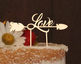 Love cake topper, Wooden cake topper, Arrow of love, Wedding cake plug, Valentines topper, Love sign, Love topper, Romantic cake topper