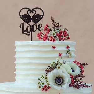 Swan cake topper, Heart cake topper, Wedding topper, Love cake topper, Rustic cake decoration, Engagement topper, Couples centerpieces cake