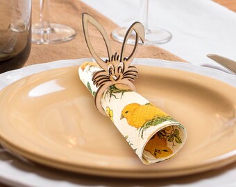 Servilleteros de conejito cortados con láser, decoración de mesa de Pascua de primavera, juego de 6