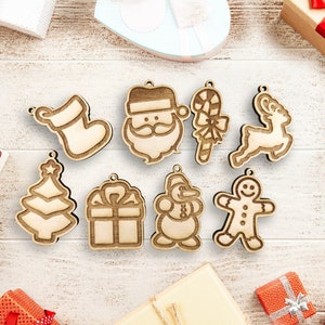 Set di 8 etichette regalo di Natale, etichette regalo incise in legno per regali di Natale, decorazioni natalizie per confezioni regalo, piccoli regali per le feste
