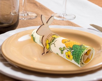 Servilleteros de madera con forma de conejito de Pascua, decoración de mesa primaveral (juego de 6)