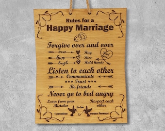 Engraved Wood Marriage Rules Sign, Rustic Wedding Gift
