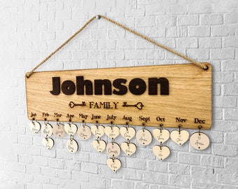 Custom family sign with family name, Family name sign wooden calendar, Personalized planner gift for home, Family celebration calendar