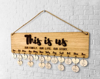 Family calendar wooden board, Celebration planner this is us, Sign of special dates, Birthday board and celebration reminder