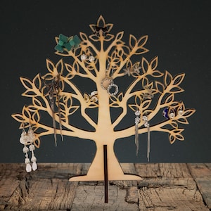Rustic wooden jewelry tree stand - Elegant earrings holder
