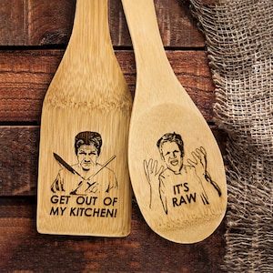 Wood Gordon Ramsay spatula and spoon set, Cooking engraved spatula, Grill spatula git for home, Kitchen gifts accessories
