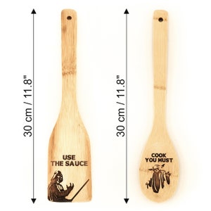 Bamboo spatula and Bamboo spoon height 30 cm / 11.8 inch.