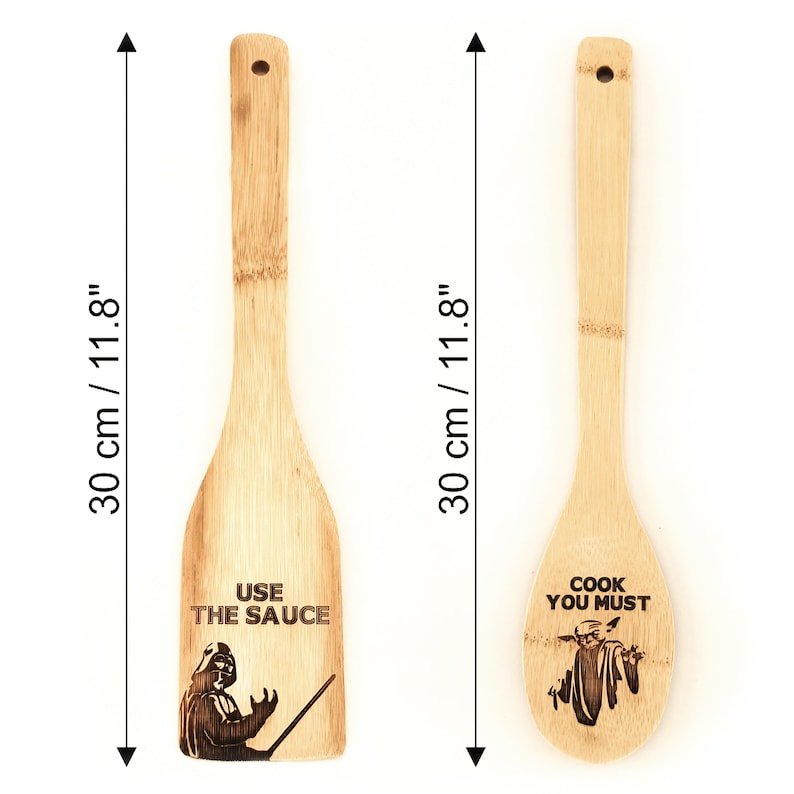 Bamboo spatula and Bamboo spoon height 30 cm / 11.8 inch.