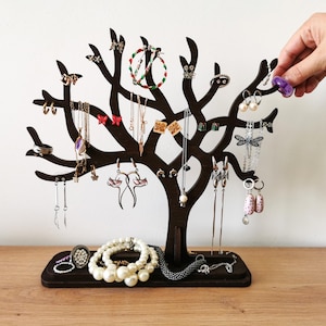 Wooden Jewelry Organizer Tree, Earring Necklace Holder, Mother's Day Gift