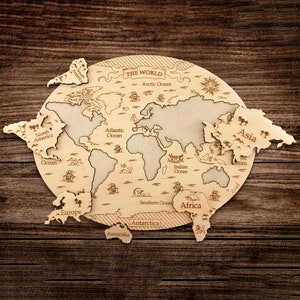 Rompecabezas de madera con mapa del mundo, regalo de apartamento cortado con láser para inauguración de la casa, juguetes de geografía para la educación en el hogar para niños, decoración de habitación con diseño de la Tierra en 3D para viajeros