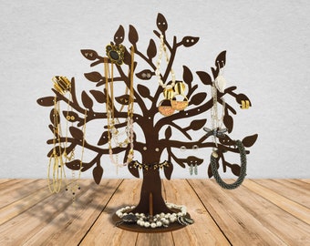 Earrings tree hanging, Wooden jewelry holder, Necklace stand gift for women, Ring organizer gift for valentine&#39;s day