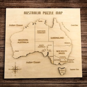 Australien Karte Holzpuzzle, 3D Puzzle Karte Geschenk für Reisende, Holzlernspielzeug für Kinder, rustikales Wohnkultur Geschenk zum Einzug