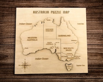 Australia map wooden puzzle, 3D puzzle map gift for travelers, Wooden educational kid toy, Rustic home decor gift for Housewarming