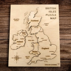 Karte von Großbritannien Inseln Holz Puzzle, England Karte 3D Puzzle, Irland Laser geschnitten Reisekarte Puzzle, pädagogisch wertvolles Geschenk für Kinder