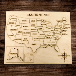 Puzzle de carte rustique des États-Unis, souvenir de voyage gravé en bois aux États-Unis, jouet éducatif de géographie pour enfants, cadeau de décoration de chambre Amérique pour la maison