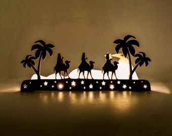 Three Kings Nativity Ornament, Rustic Wood 3 wise men Christmas Decoration