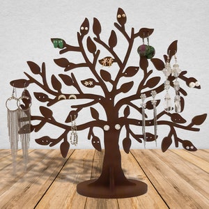 Elegant wooden jewelry tree holder - Mother&#39;s day gift for her, Necklace, earring and ring stand, Wooden jewelry organizer rustic home decor