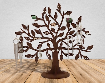 Elegant wooden jewelry tree holder - Mother&#39;s day gift for her, Necklace, earring and ring stand, Wooden jewelry organizer rustic home decor