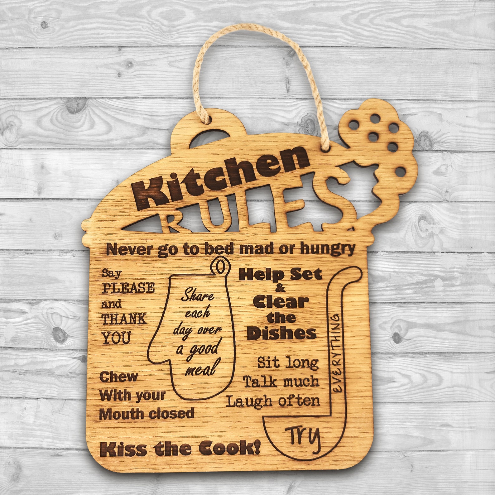 Engraved Wood Kitchen Rules Sign, Rustic Family Wall Art - Etsy