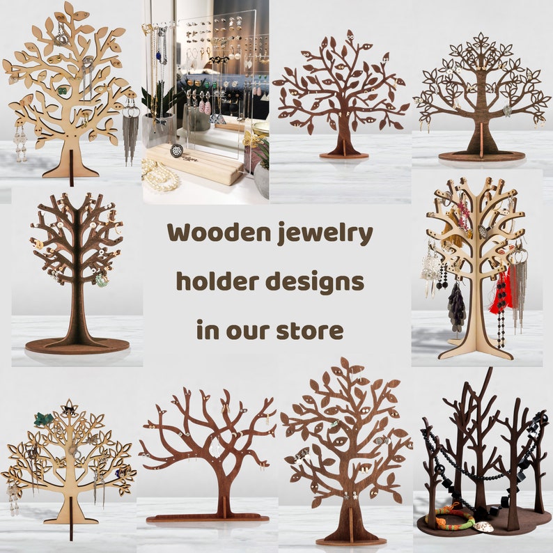 Wooden jewelry holder designs in our store.