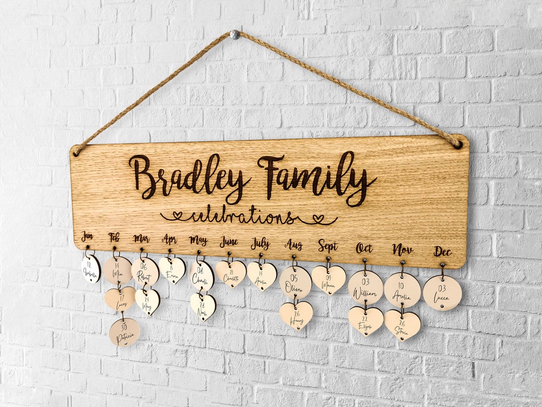 Custom Family Birthday Calendar Board Personalized Family Name Sign Custom Family Birthday Calendar Board Personalized Family Name Sign