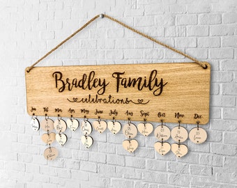 Custom family birthday calendar board, Personalized family name sign, Wooden birthday celebration reminder housewarming gift