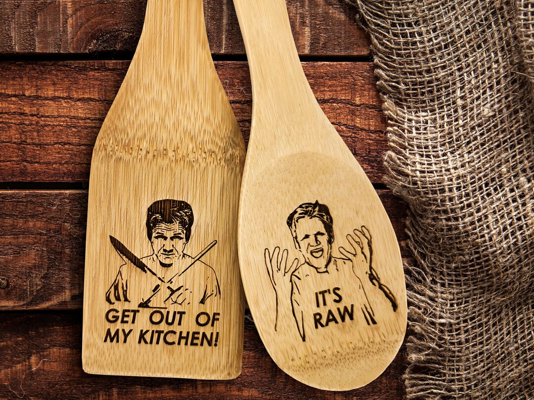 Wood Gordon Ramsay Spatula and Spoon Set, Cooking Engraved Spatula, Grill Spatula Git for Home