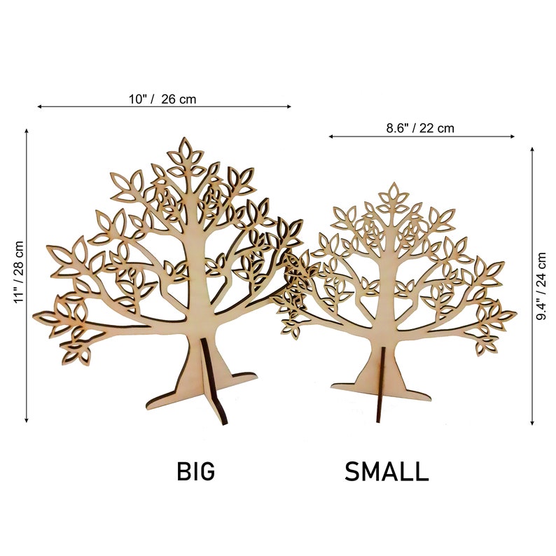 The small jewelry hold tree has dimensions of 24 x 22 cm / 9.4 x 8.6 inch.
 The big jewelry hold tree has dimensions of 28 x 26 cm / 11 x 10 inch.
