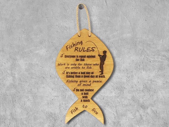 Engraved Wooden Fishing Rules Sign, Rustic Cabin Decor