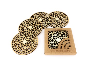 Laser Cut Mandala Flower coasters, Wooden Table Mat Set of 4