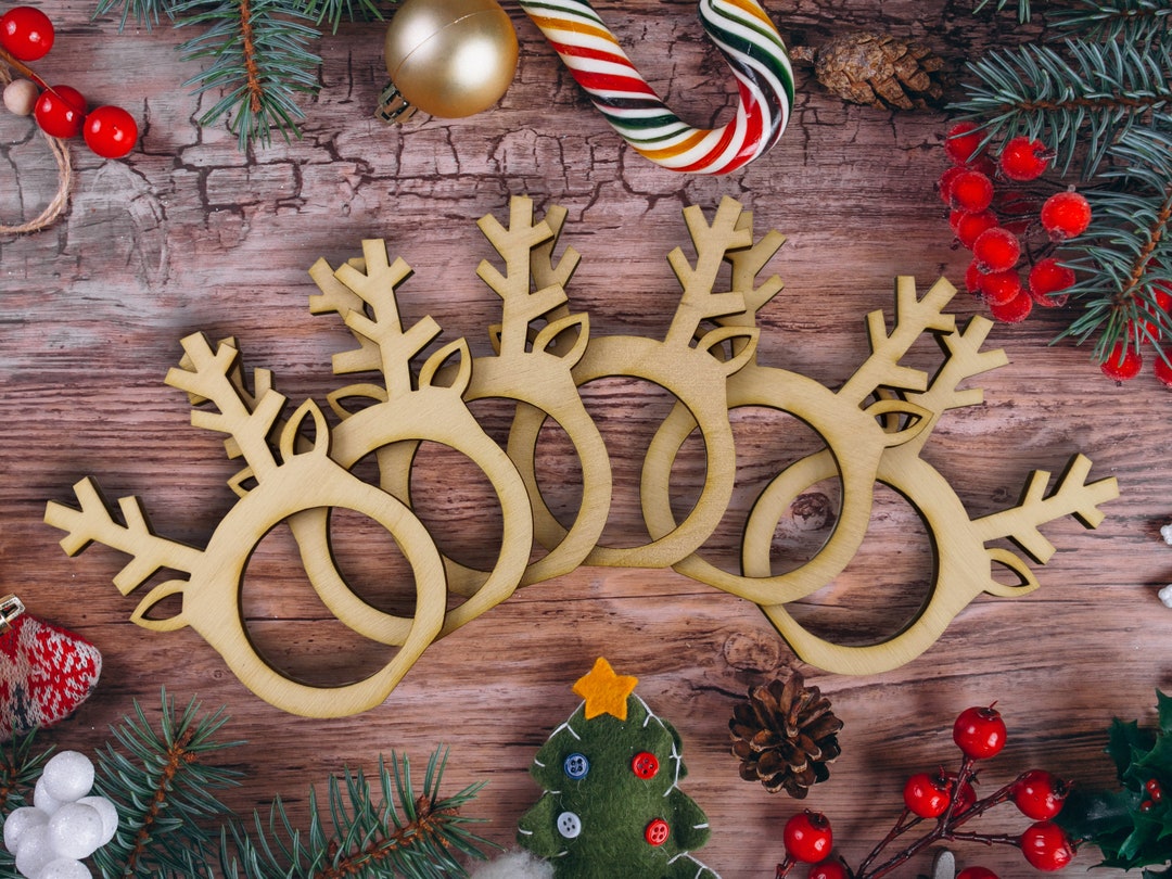 Servilleteros navideños de madera, Juego de 6 servilleteros navideños,  Decoración de mesa navideña adornos de renos, Decoración de mesa navideña -   España