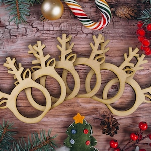 Anelli per tovaglioli natalizi in legno, Set di 6 porta tovaglioli natalizi, Decorazioni natalizie per la tavola - ornamenti a forma di renna, Decorazioni per la tavola per le feste
