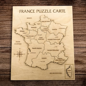 Puzzle-Karte von Frankreich mit Städten aus Holz, gravierte Karte des Landes, Lernspielzeug für Geographie, rustikales Frankreich-Kartengeschenk für Reisende