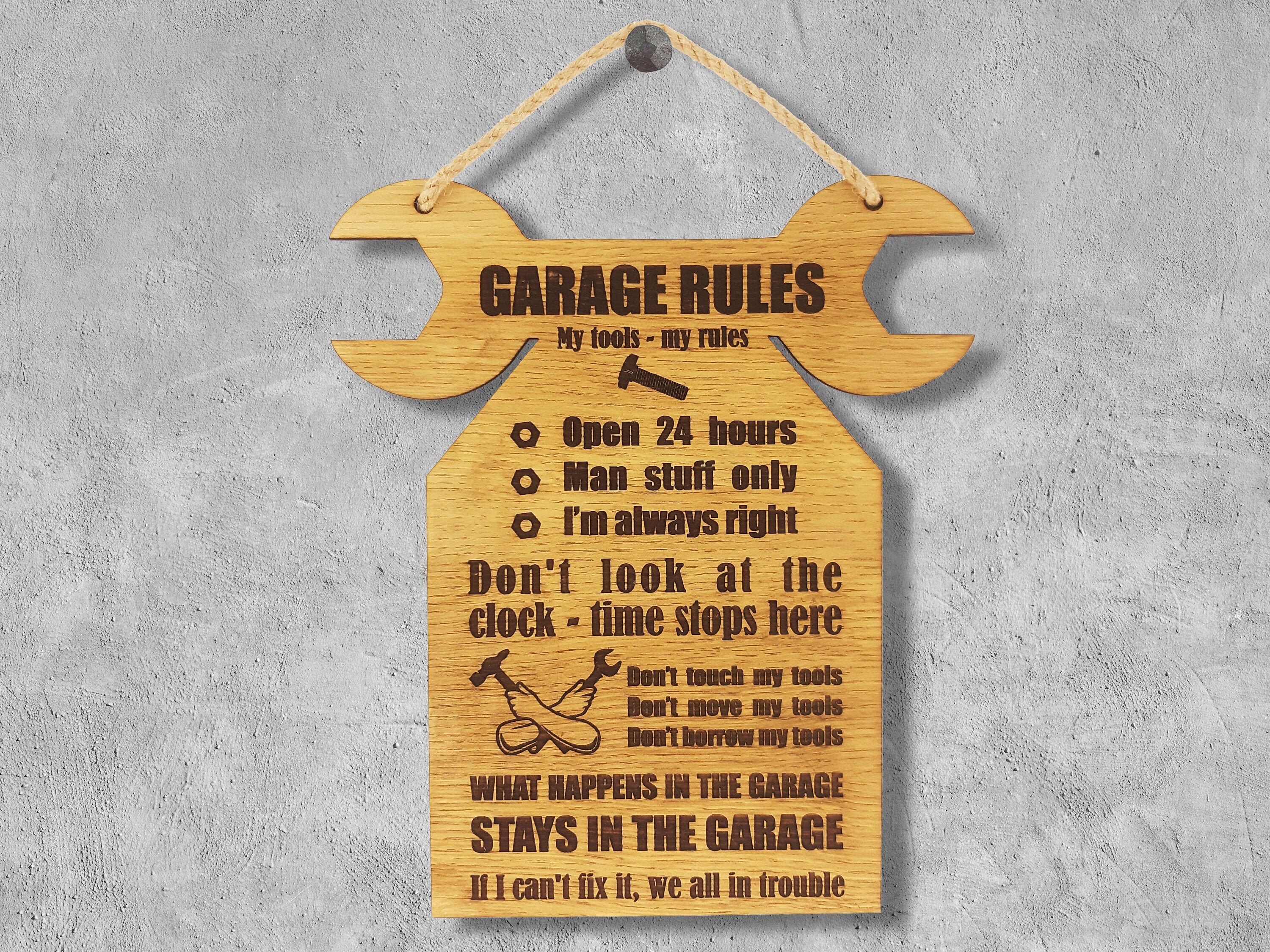 "With Great Power Tools Comes Great Responsibility" Wood Wall Sign - Funny Garage Or Man Cave Decor - View #6