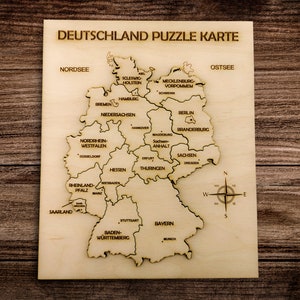 Landkarte von Deutschland Holzpuzzle, Rustikales Spielzeug Geschenk zur Einweihung, Vintage gravierte Landkarte Geschenk für Reisende, Lernspiel für Kinder