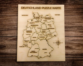 Landkarte von Deutschland Holzpuzzle, Rustikales Spielzeug Geschenk zur Einweihung, Vintage gravierte Landkarte Geschenk für Reisende, Lernspiel für Kinder