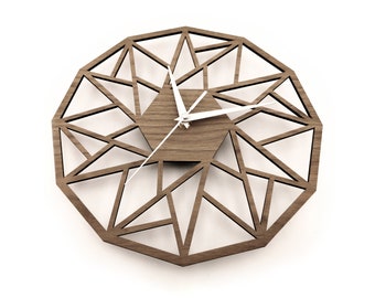 Horloge murale géométrique en bois, décoration murale moderne, horloge minimaliste découpée au laser 30 cm / 12" (48 cm / 19"), cadeau d'art mural pour la maison