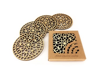 Wooden Snowflake Coaster set 4, Christmas Table Decoration