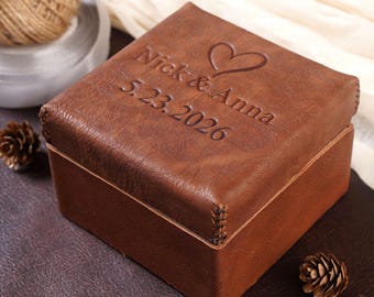 Personalized Leather Jewelry Box: Hand Sewn Wooden Keepsake Box, Customized boxes packaging for gifts