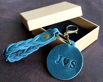 Personalized Leather Keychain, Anniversary Gift