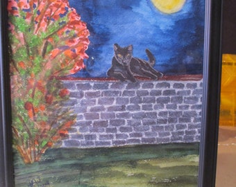 Black Cat Moon Beam watercolor