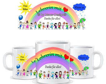 Teacher with heart cup, gift for teacher, farewell school, customizable with name and much more.